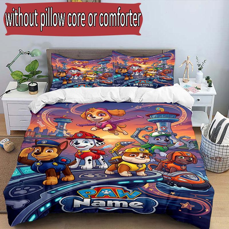 3pcs Duvet Cover Set (1*Duvet Cover + 2*Pillowcase, Without Core), Custom Name PAW Patrol Pattern Bedding Set, Home Bedroom Decor Gift