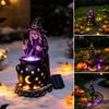 Dark Atmosphere Night Light Solar Witch Statue with Glowing Cauldron, Outdoor Halloween Garden Light, Party Decorations Resin Decorative Figurine
