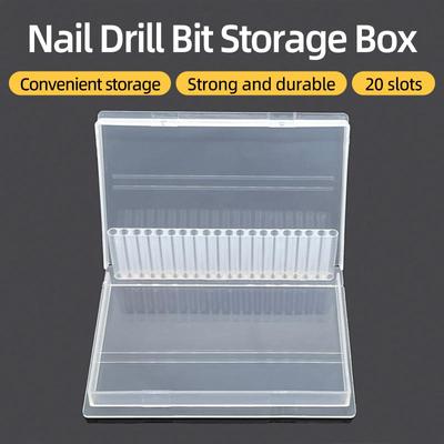 Mini conteneur de stockage d'outils en plastique, boîte de pièces en plastique transparente à 20 trous, lime rotative, fraise, outil de polissage des ongles