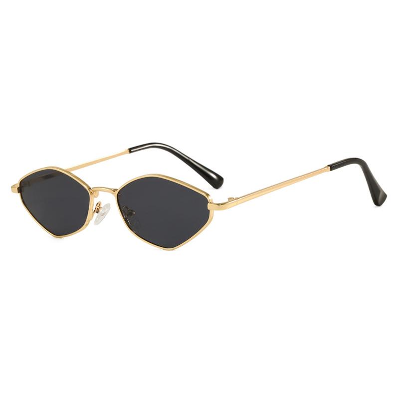 Small Frame Polygonal Sunglasses Women Metal Frame Sunglasses Men Diamond Frame Glasses Outdoor Driving Gradient Sunglasses UV