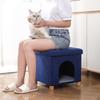 Foldable Pet Bed Bench Cats Small Dogs Multi-Functional Storage Seat Portable Fabric Lounger In Gray Blue Dark Brown