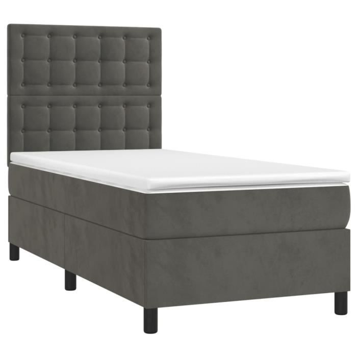 VidaXL Divan Bed and Mattress Dark Grey 90x200 Cm Velvet - Model 3143242