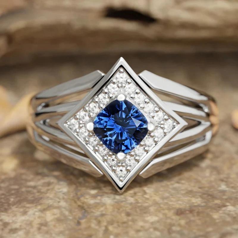 Exquisite Creative Blue Cubic Zirconia Rings Female Brilliant Novel Accessories for Lady Charms Attractive Party Jewelry
