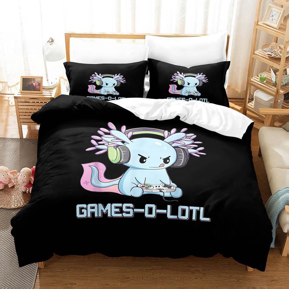 Fashion Cartoons Game Gamesolotl Axolochi Bedding Set Single Twin Full Queen King Size Bed Set Adult Kid Bedroom Home Textiles