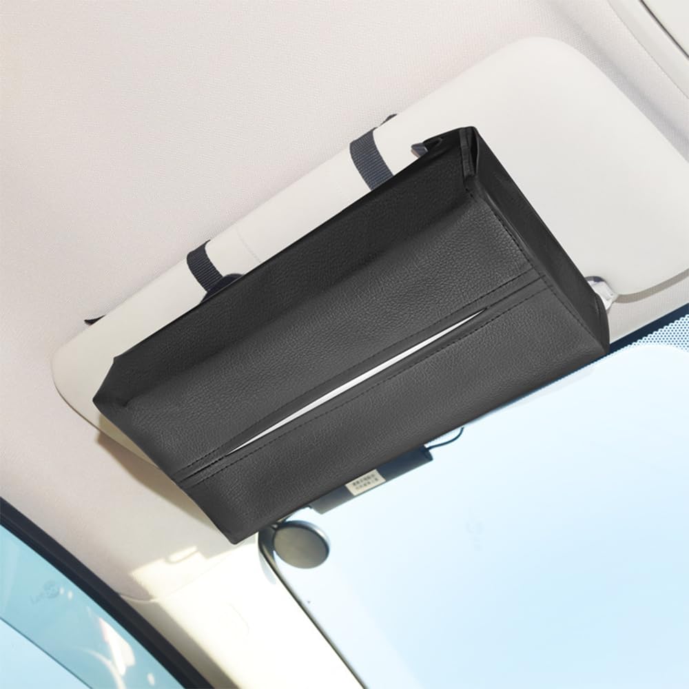 Rectangular PU Leather Car Tissue Easy Installation and Compatible with Sun 1 Piece Box, Use, Visors, Armrests, etc., Black,