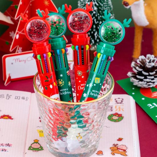 1/2/4 ks Vánoční třpytivé kuličkové pera Santa Claus Sob Vánoční stromek Slavnostní dekompresní design Inkoustová pera Psací nástroj