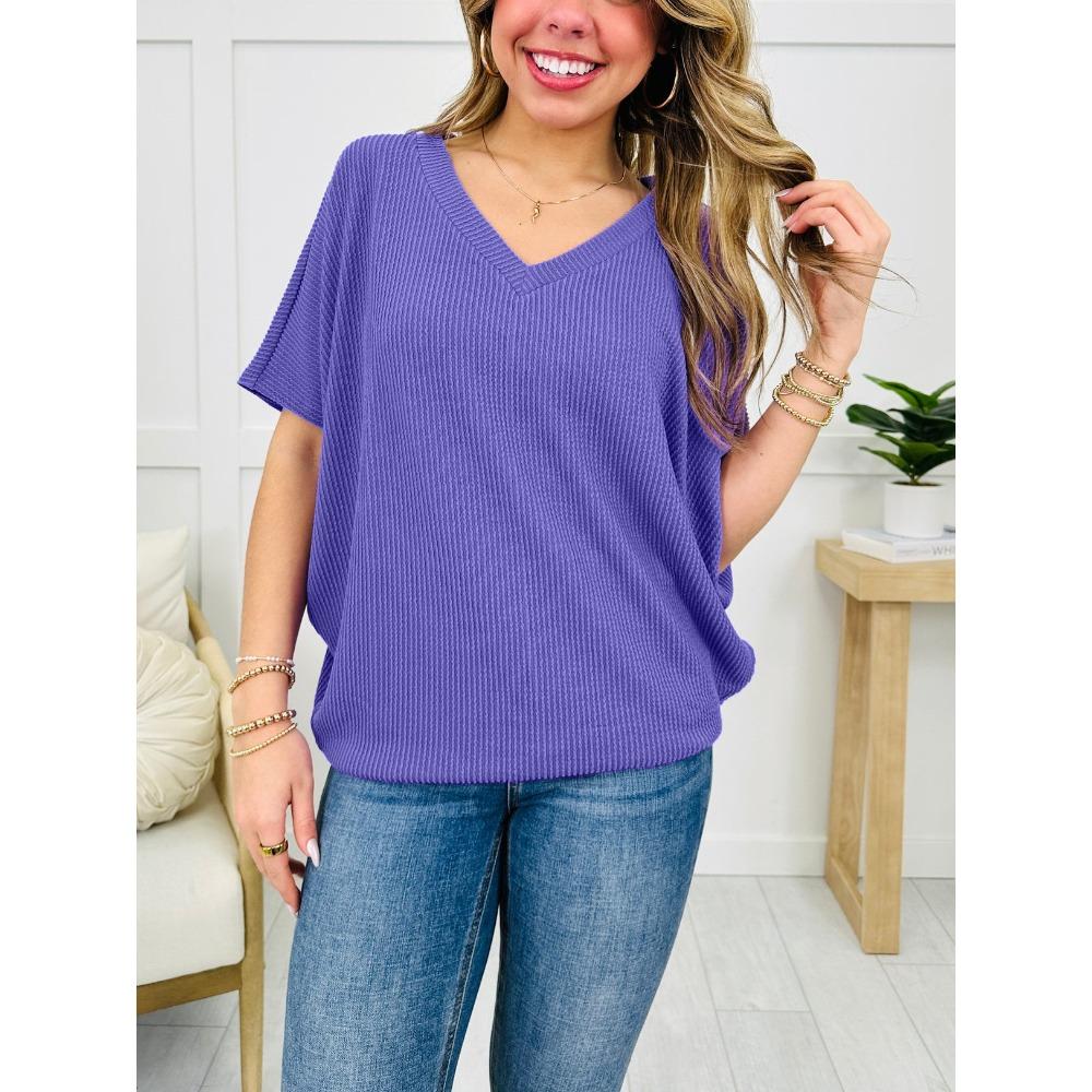 Women's V Neck Short Sleeve Oversized Ribbed T Shirt Casual Commuter Basic Top