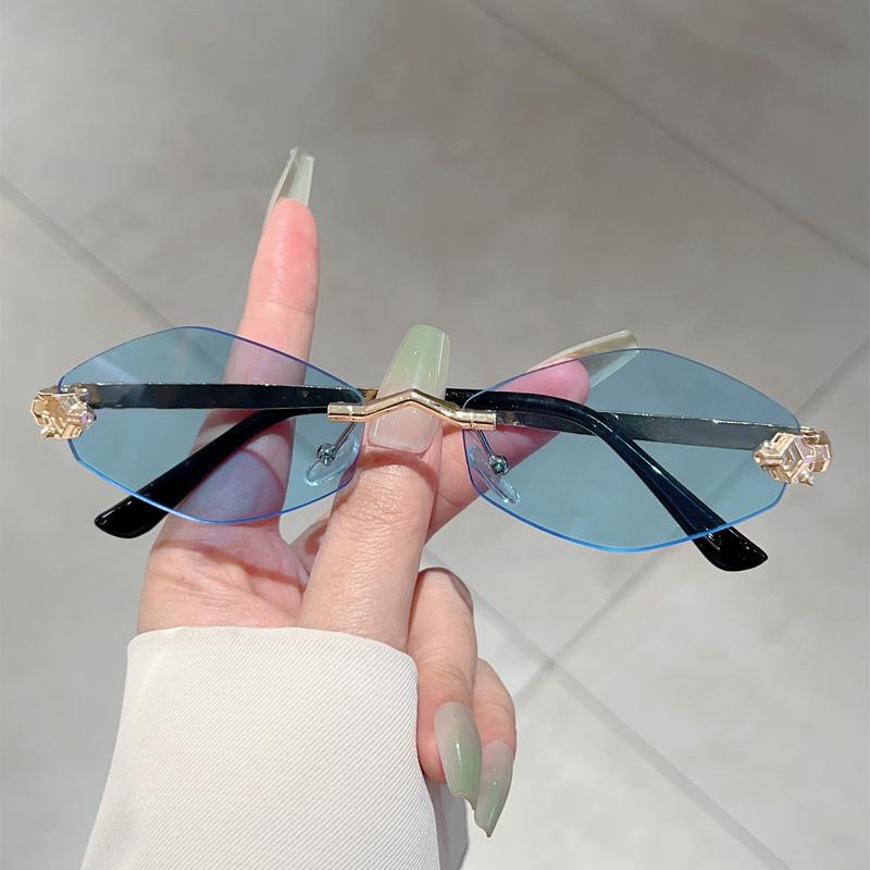 Rimless Polygon Sunglasses Men  New Gradient Ocean Lenses Decor Shades Women Ins Trendy Stylish Design Sun Glasses