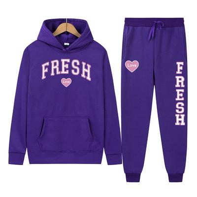 Fresh Print Women Tracksuit 2 Pieces Sets Hooded Sweatshirt +Drawstring Pants Hoodies Running Sportswear Women Autumn Sport