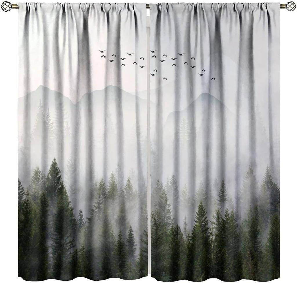 Gothic Dark Misty Forest Curtains Mysterious Horror Foggy Dim Dead Jungle Under Strange Bright Moon Thermal Insulation Blackout Made Of Polyester