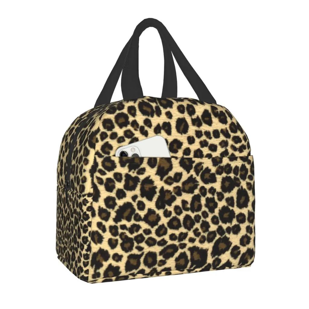 Leopard Print Insulated Lunch Tote Bag for Women Animal Skin Portable Cooler Thermal Food Lunch Box Kids School Food Picnic Bags