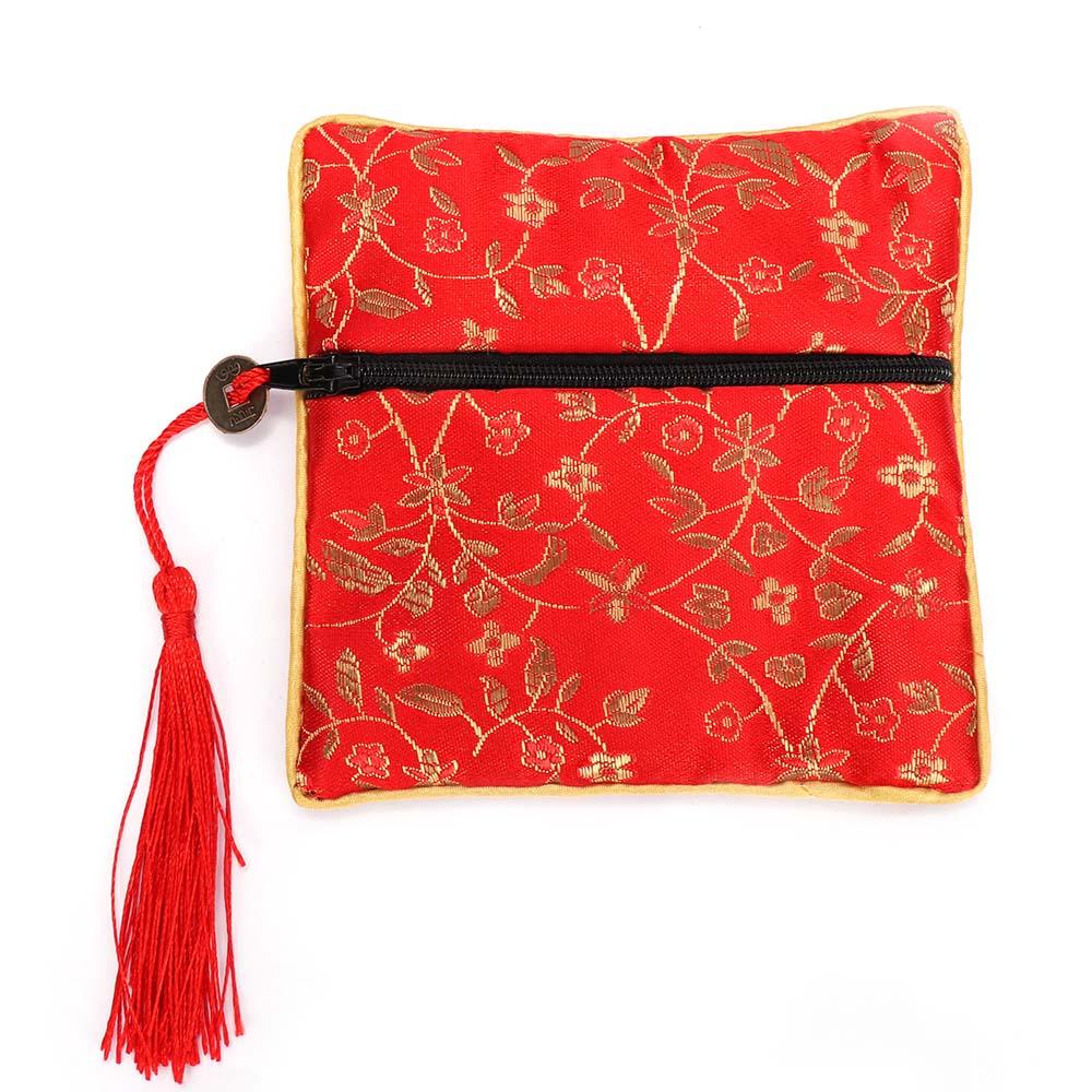 Buddhist Plate Packaging Quartet Zipper Brocade Fabric Floral Handbags Tips Bag Wallet Jewelery Bag