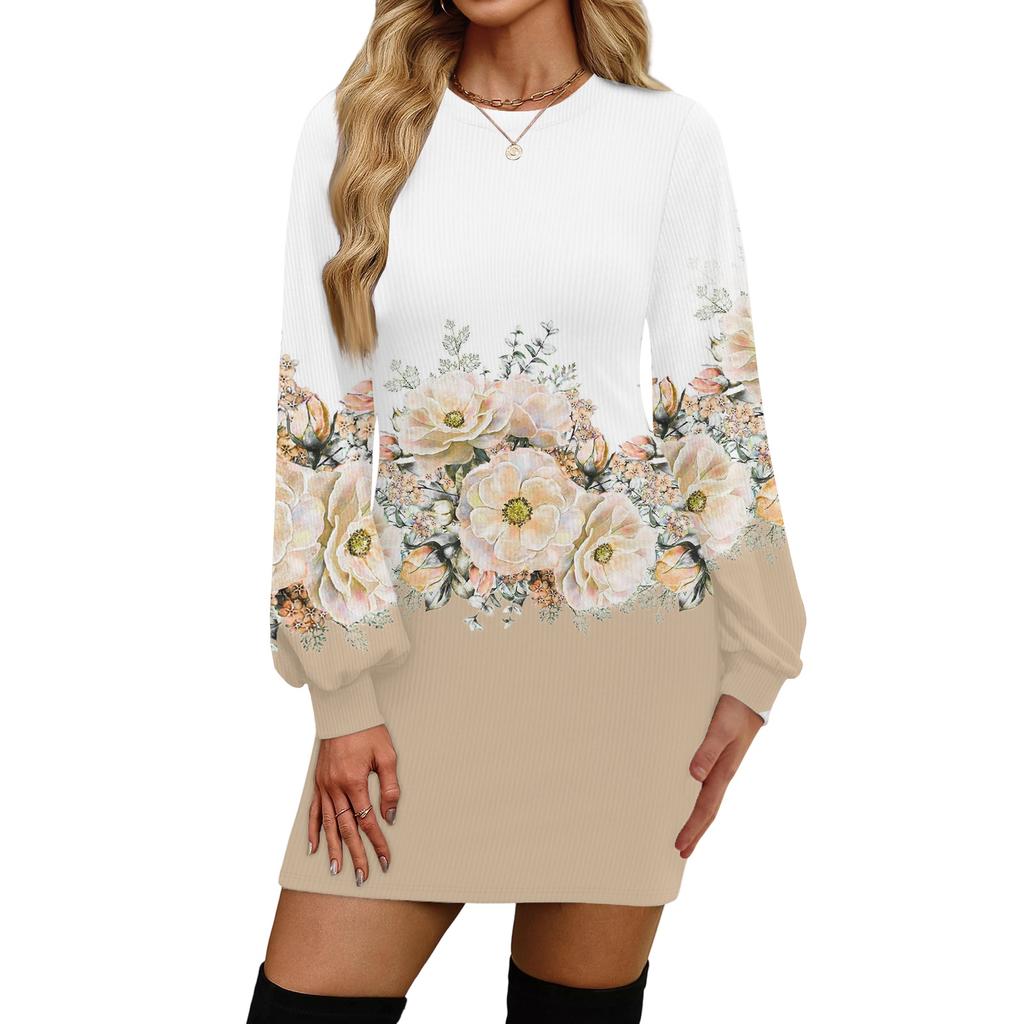 Damenmode Lässiges Rundhals Langarmkleid