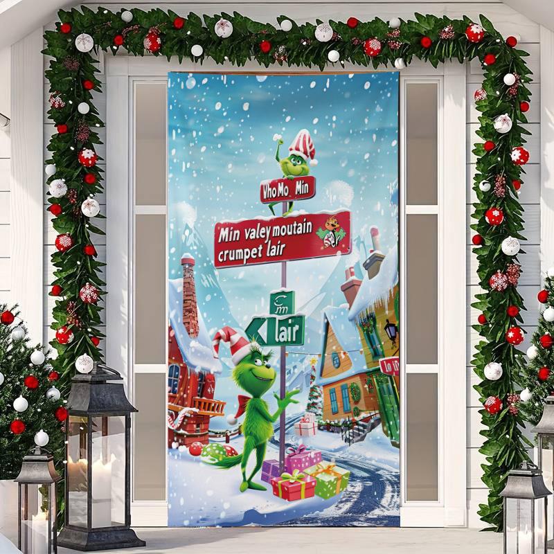 1 Stück Frohe Weihnachten Baum Türabdeckung Banner Polyester Schneemann Weißes Weihnachtsmuster für Heiligabend Neujahr Feiertagsparty Haustür Heim Wanddeko