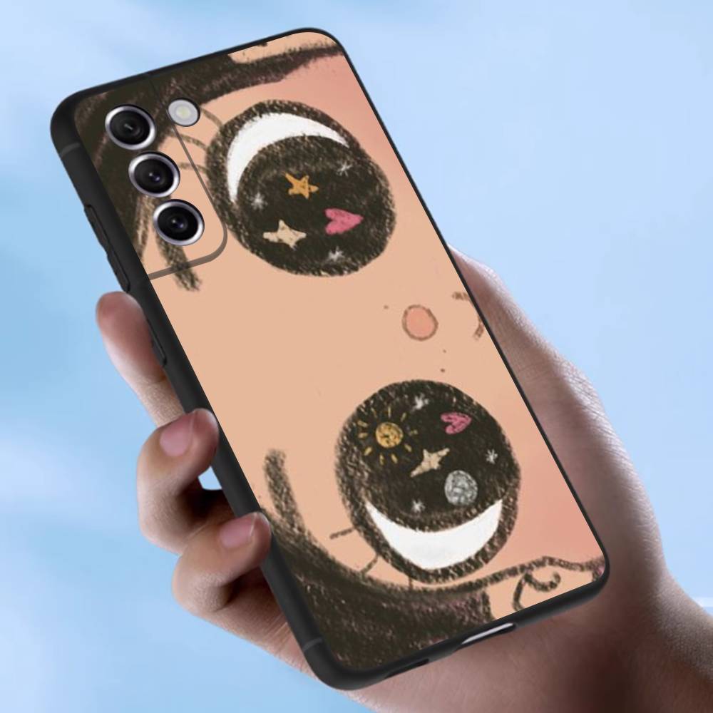 Kawaii Cute Black Big Eyes Cool Case For Samsung Galaxy Case S25 S23 S22 S21 S30 S20 S10 Ultra Plus FE TPU Soft Cover