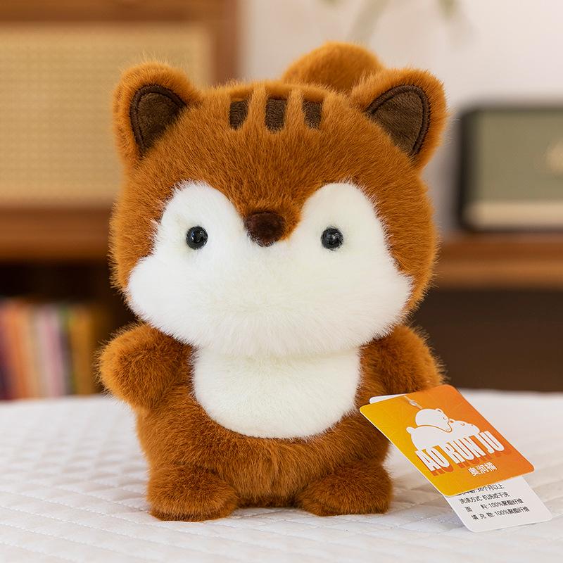 Mini table with doll fox table with puva doll Siamese cat plush toy office ornament doll