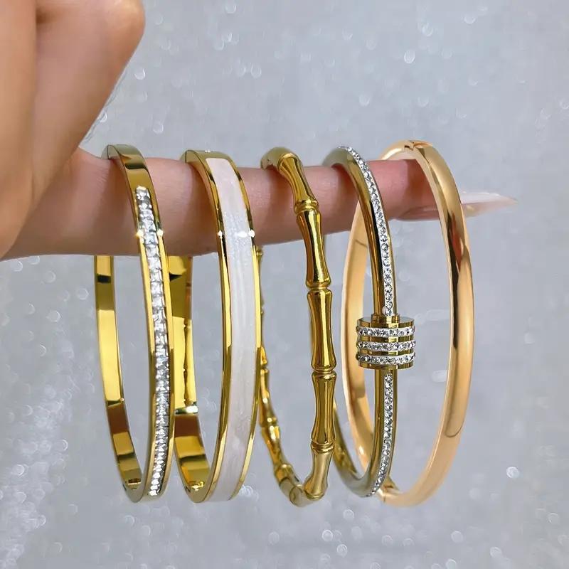 Htpwe Stainless Steel Zirconium Shell Bracelet For Women 18k Gold Plated Couple Holiday Gift Bracelet Party Daily Zircon