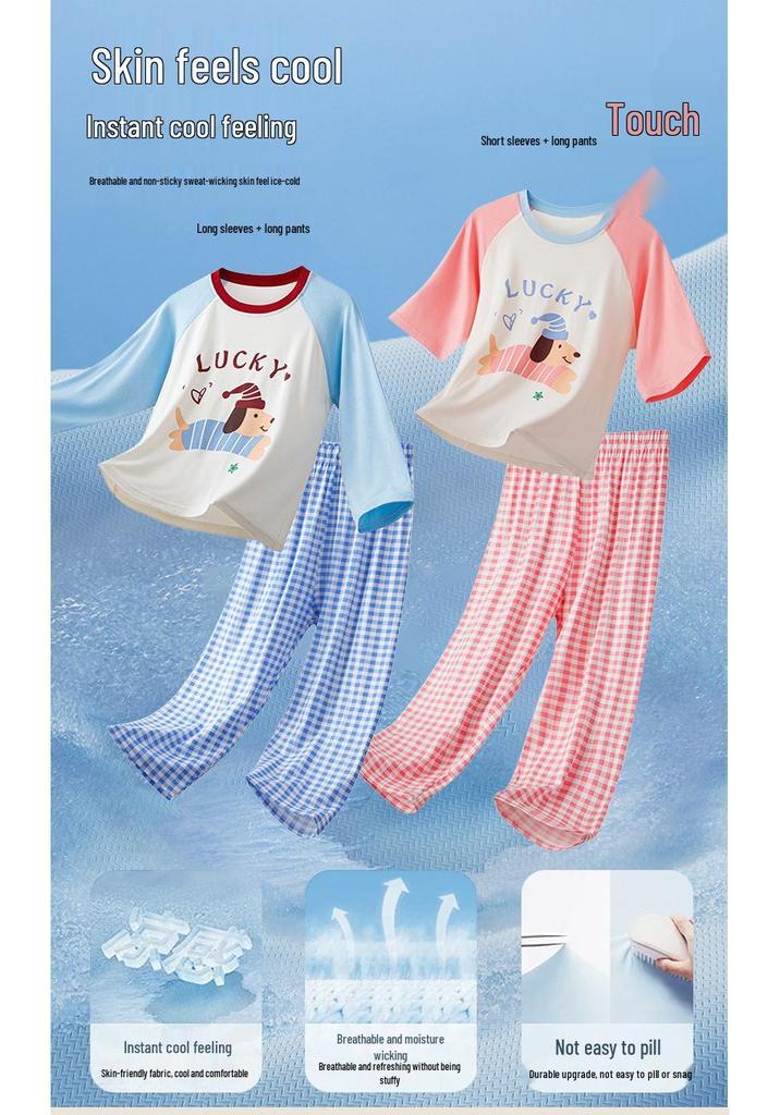 Modal Kids' Pajama Set: Boys' Toddler Short Sleeve & Long Pants, Girls' Cartoon Casual Wear