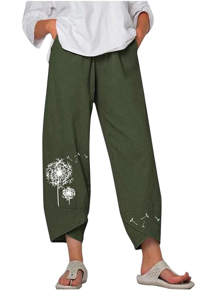 Dames Hot Selling Wijde Pijp Katoen Linnen Broek – Elastische Taille, Casual, Negenpunts Stijl