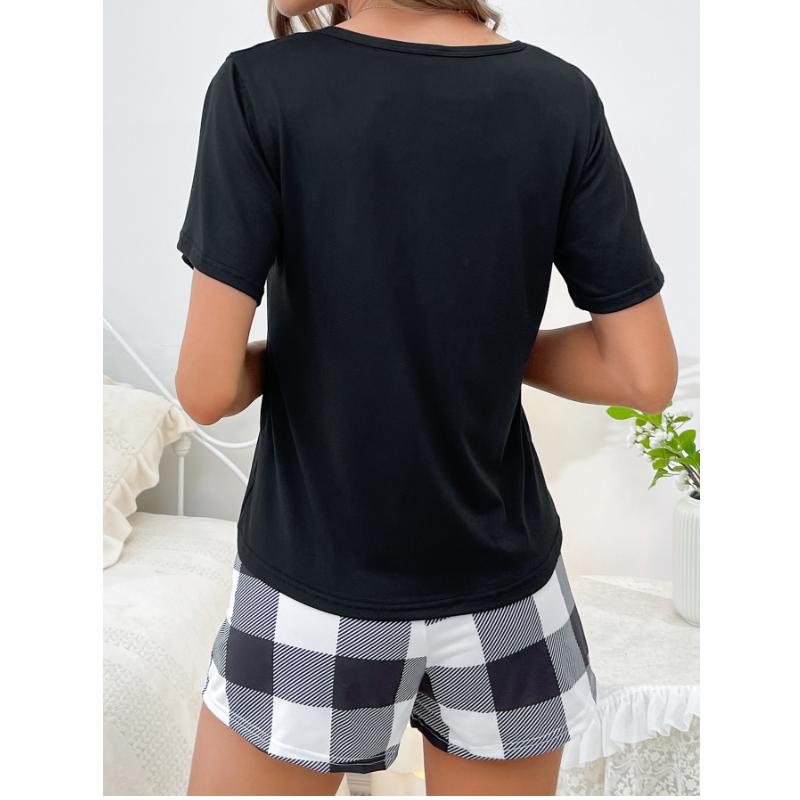 1 Set Sweet Style Short Sleeve Pj Set Soft Polyester Sleepwear Lounge Wear Home Comfort Wearable Outside Summer Sleep Set