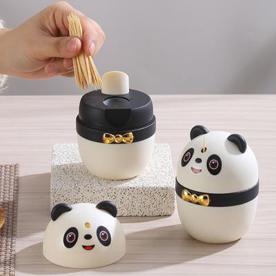 Yousheng Zahnstocherhalter, tragbar, Presstyp, Einzelloch, abnehmbar, wiederverwendbar, staubdicht, Cartoon-Panda-Bambus-Zahnstocherspender, Haushaltsbedarf