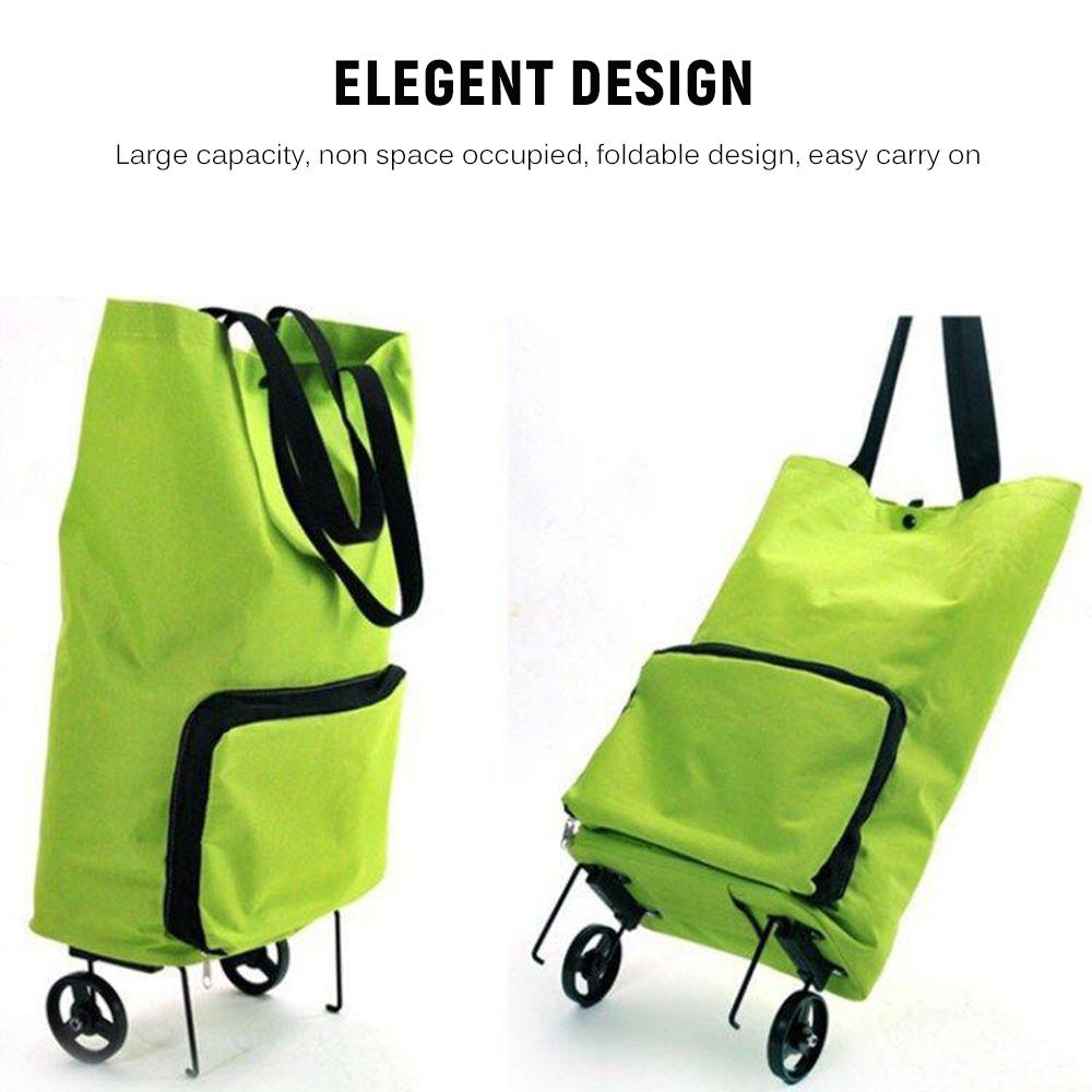Foldable Shopping Trolley Bag with Wheels Collapsible Shopping Cart Reusable Foldable Grocery Bags Travel Bag Green