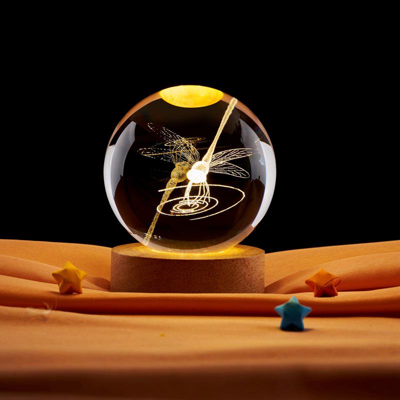 3D Laser-Engraved Dragonfly Crystal Ball Night Light Ornament As shown in picture