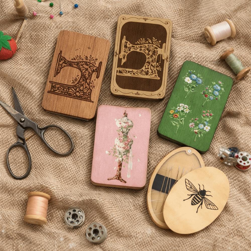 Wooden Material Wooden Magnetic Needle Box Magnetic Feature Durable Construction Sewing Tool Organization Box Portable Design