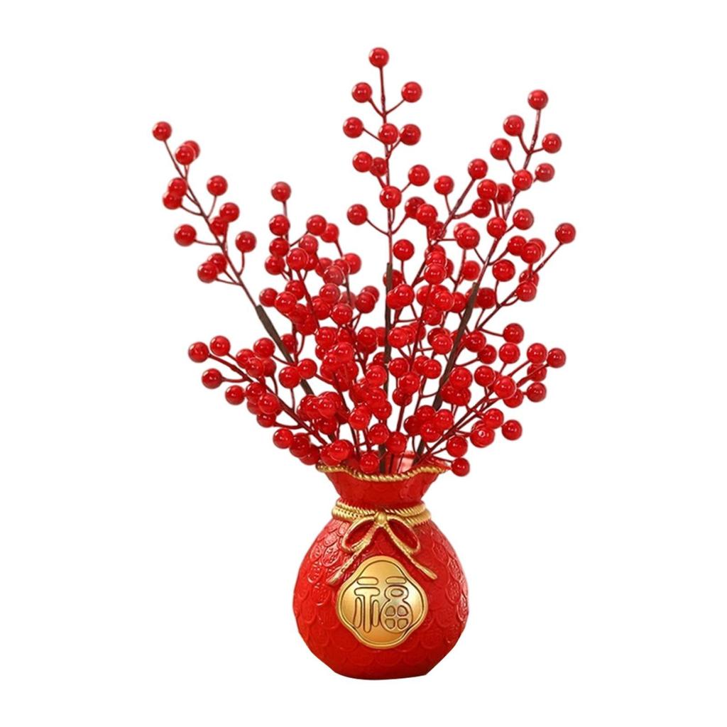Chinese Lunar New Year Decoration Table Centerpiece Artificial Red Berry Branches for Birthday Desk Home Hotel Living Room