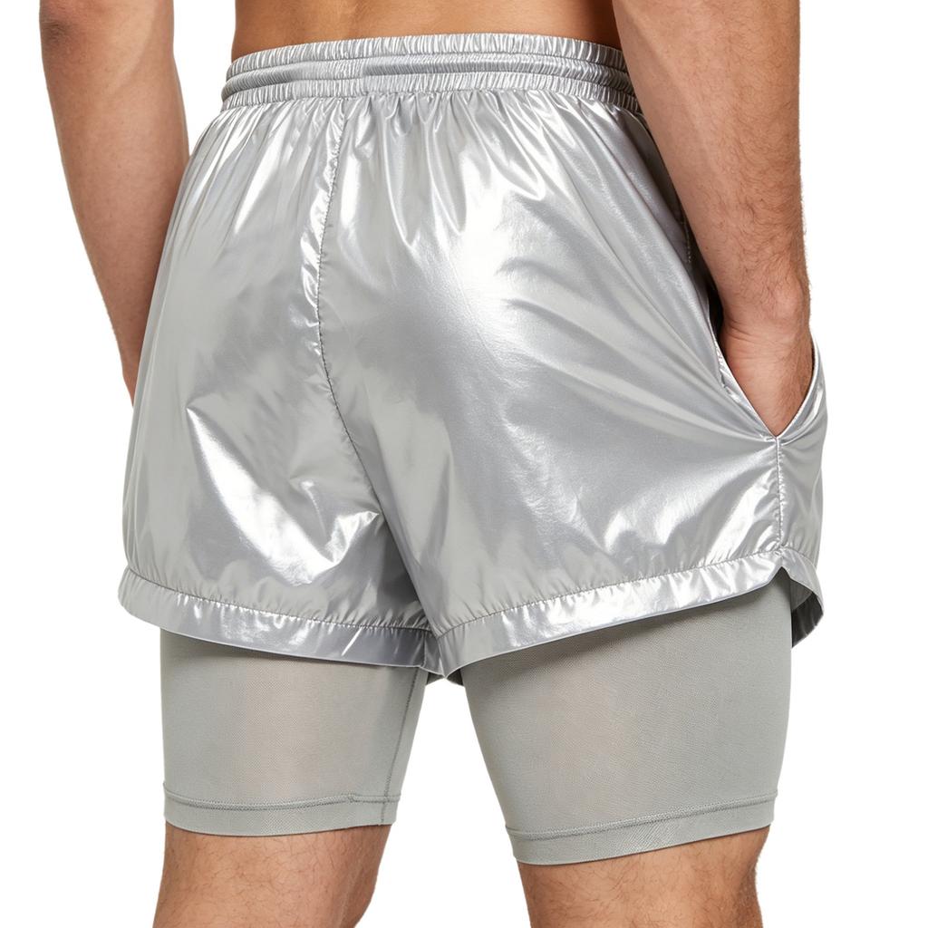 Herren Zweilagige Badeshorts Kordelzug Elastischer Bund Wasserdicht Fitness Schwimmen Sportshorts