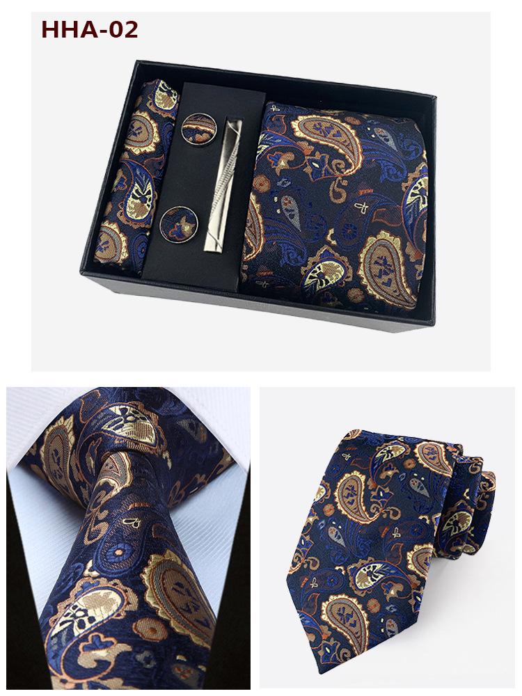 Paisley Herren Krawattenset mit Einstecktuch, Manschettenknöpfen & Krawattenklammer – Business Casual Geschenkbox