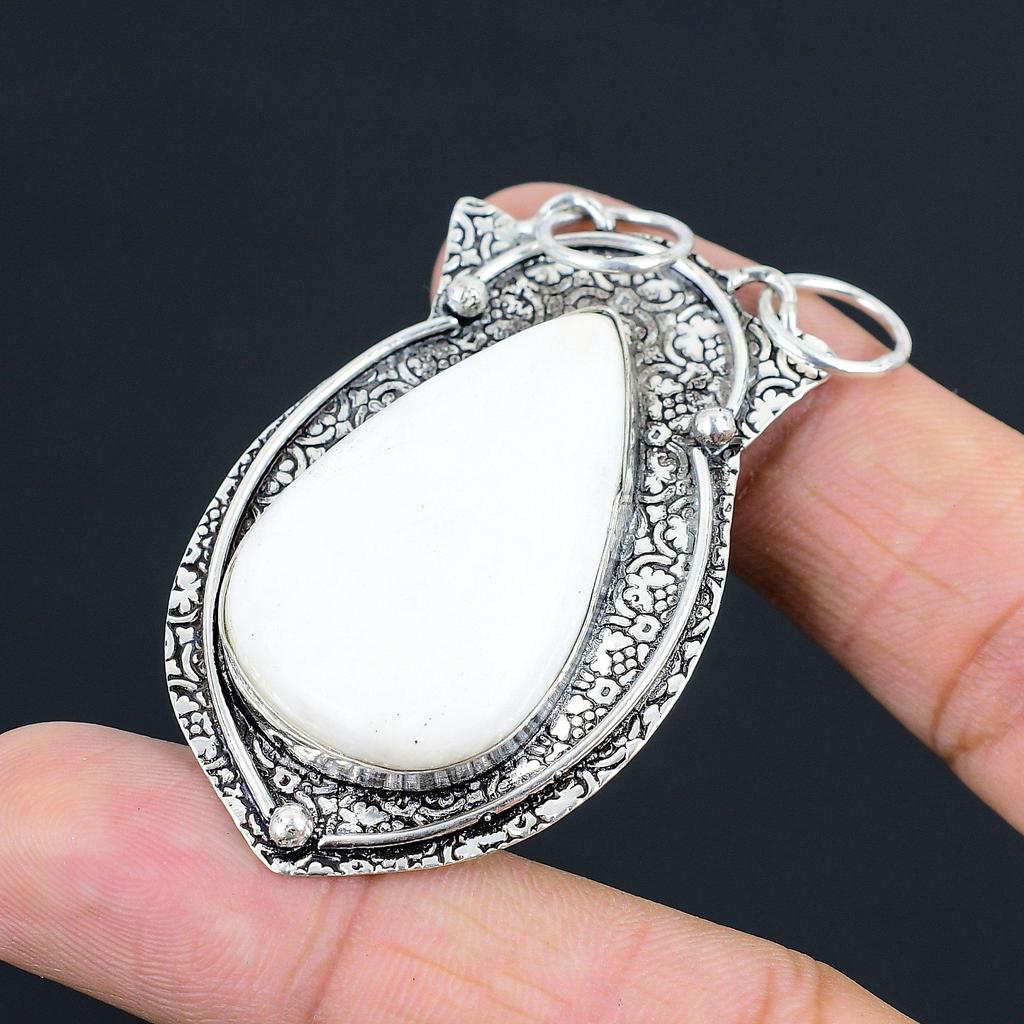 925 Sterling Silver Pear Scolecite Gemstone Engagement Unique Wedding Pendant