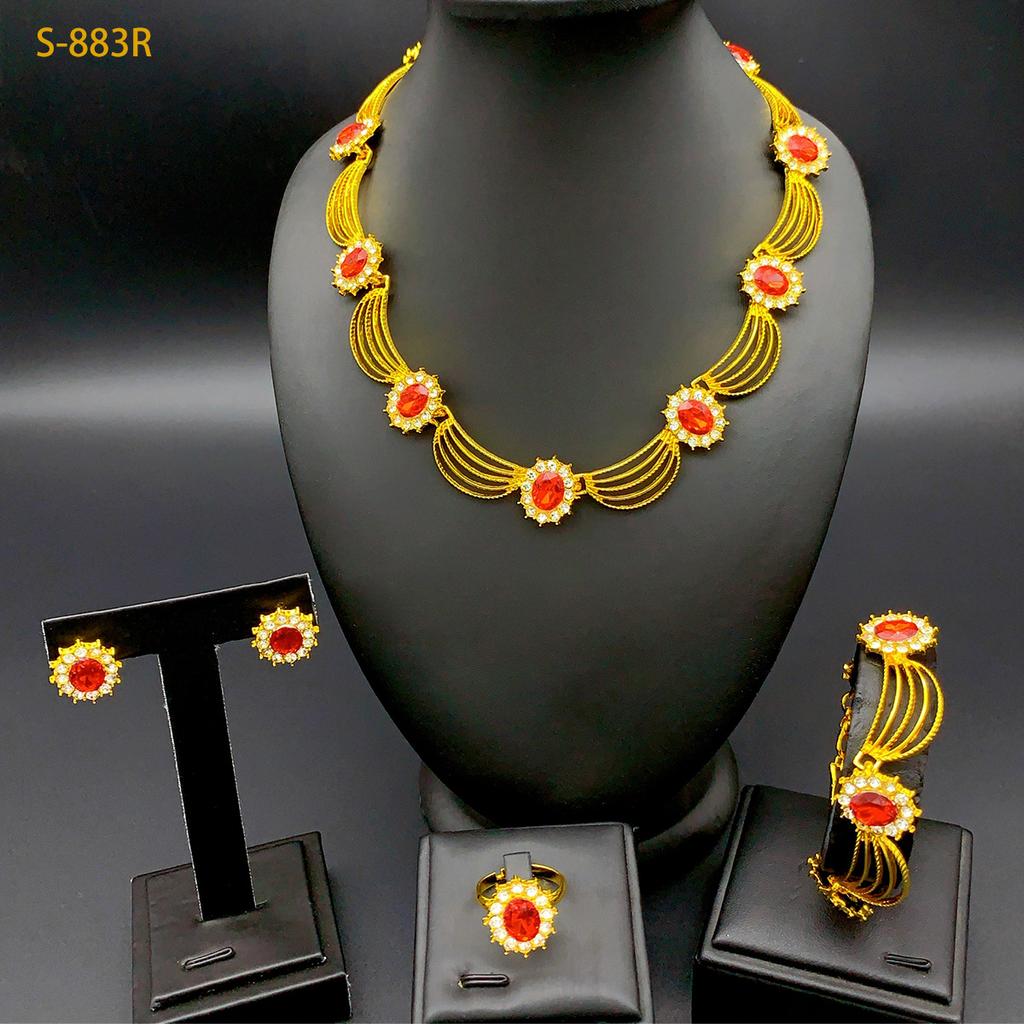 2026 Middle East Dubai Women's Alloy Necklace Earrings Ring Bracelet Wedding Accessories Four-piece Jewelry Set
