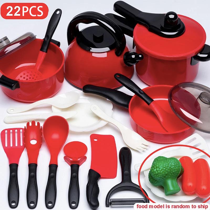 Non-Toxic Kids Toys Pretend Play Red Kitchen Toys Simulation Food Cooking Children'S Children Educational Play House Interactive Toys For Children
