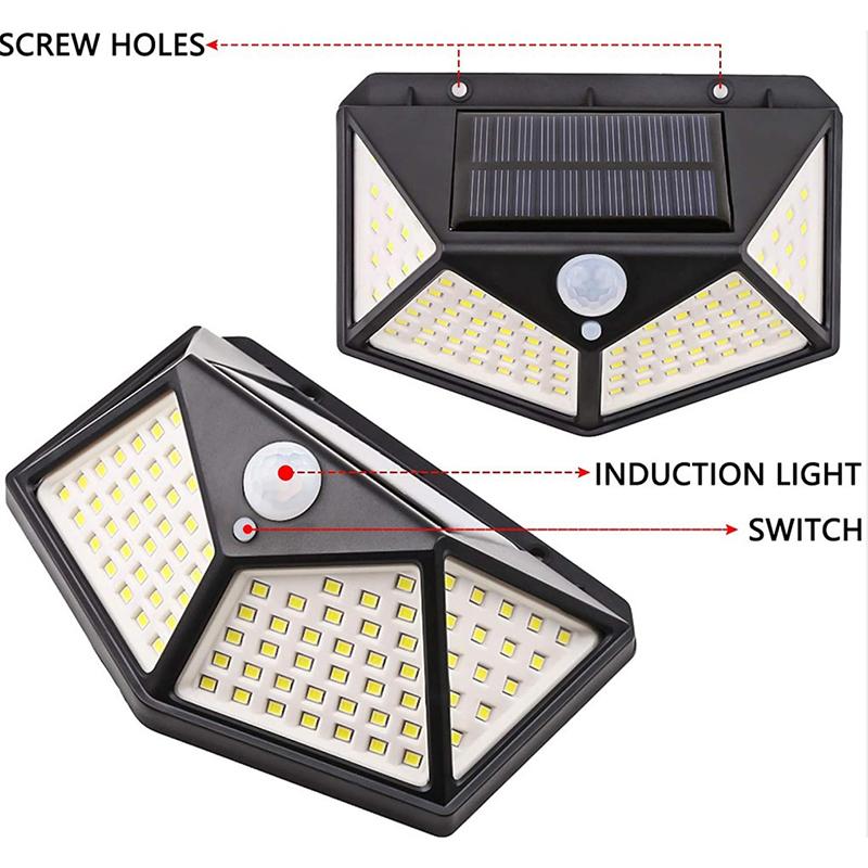 100LED Solar Wall Light Outdoor Lighting Waterproof Solar Lights Motion Sensor Street Lamp with Sunlight Powered Spotlight