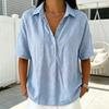 Women Shirt Lapel Buttons Half Placket Short Sleeve Shirt Tops Pure Color Loose Fit Casual Blouse Vacation Date Casual Wear