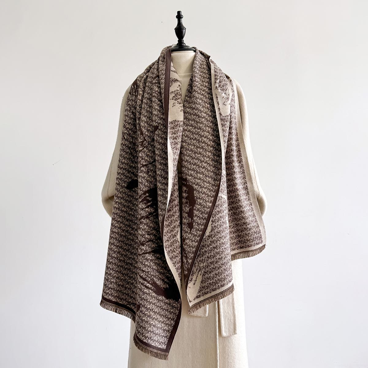 

Women S Elegant Double-Sided Floral Jacquard Pashmina Shawl - Winter Thick Warm Tassel Coldproof Windproof Blanket Scarf