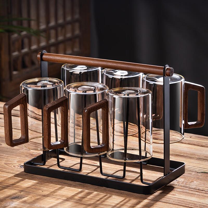 Handun High Borosilicate Glass Cup Set with Wooden Handle