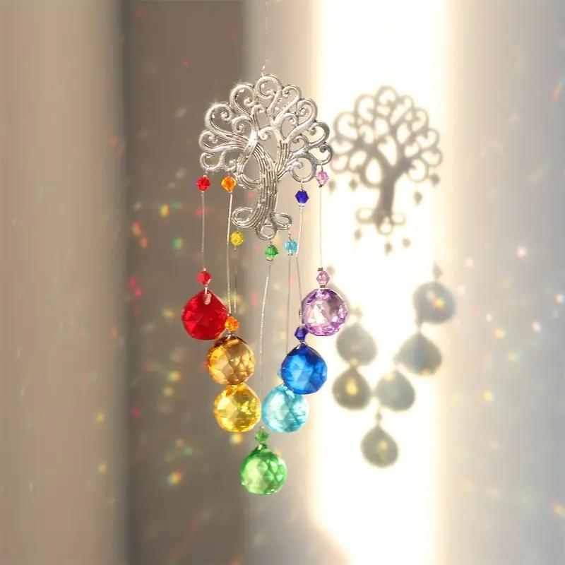 1Pc Crystal Glass Sun Shade Chakra Color Ball Prism Tree Of Life Window Hanging Ornament Rainbow Sun Catcher Premium