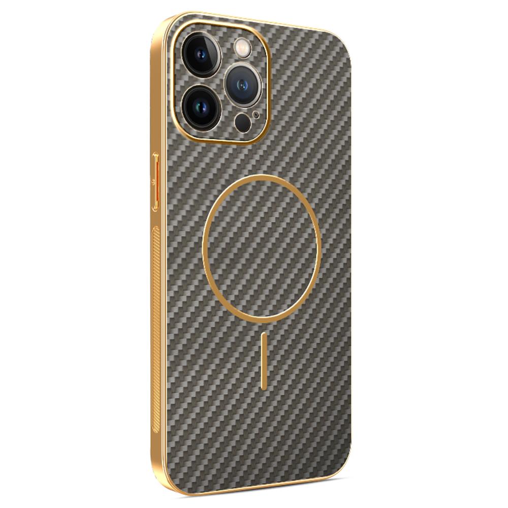 For iPhone 13 Pro Max Phone Case Carbon Fiber Textured Electroplated TPU Back Cover