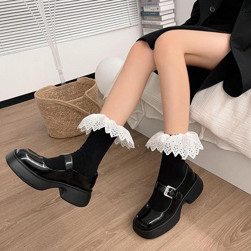 Womens Summer Solid Color Lacy Sock Sweet Daily Jokers Stocking Winter Midi Legwarmers for Daily School Office Girl