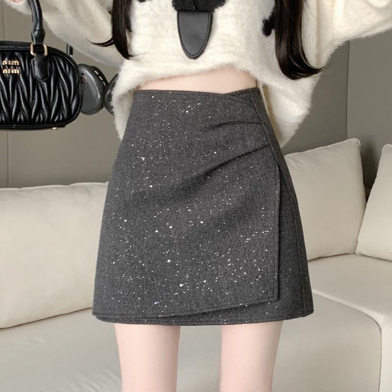 Женская шерстяная плиссированная юбка А-силуэта с пайетками и высокой талией - Коллекция Осень/Зима 2026 3XL серый