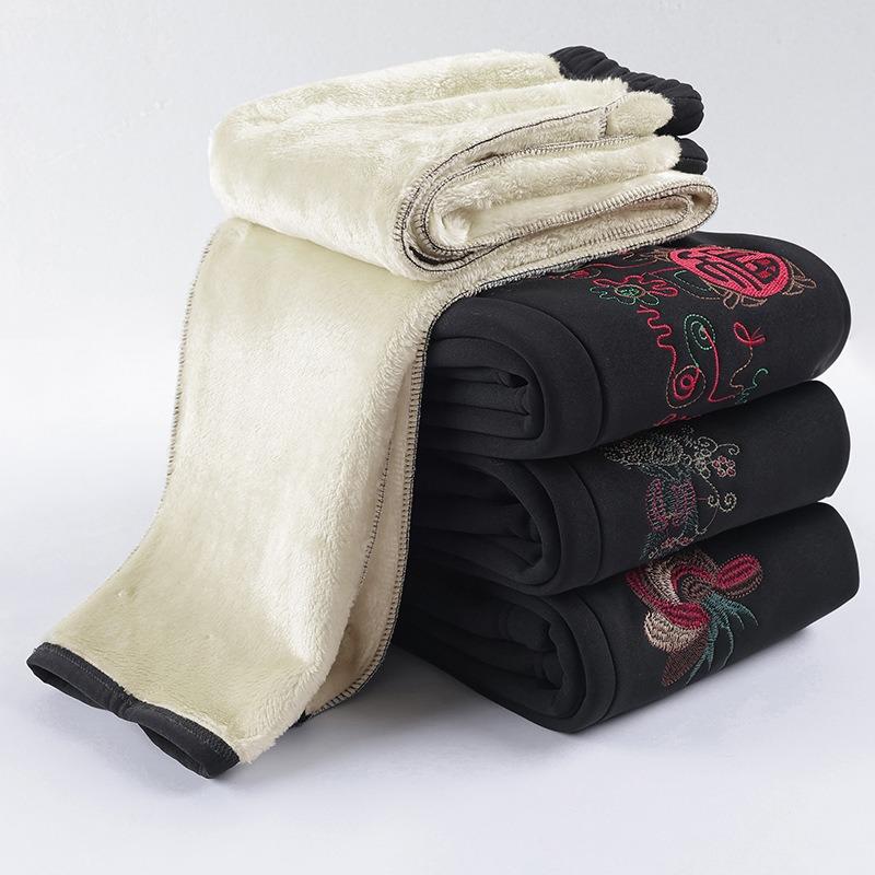 Middle-aged elderly women winter velvet thickened lamb wool mother thermal cotton pants wear large size high waist grandma pants