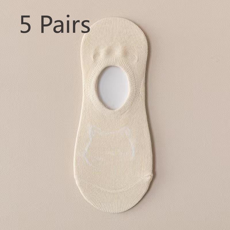 5 Paar Damen Anti-Rutsch und Nicht-Abfallende Bootssocken, Sommer Dünn und Trendy Flach Anti-Rutsch Silikon Cartoon Bär Unsichtbare Socken