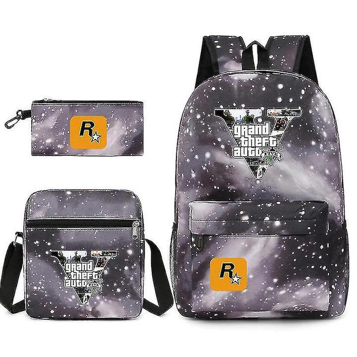 Youth Fashion Backpack Shoulder Bag Pencil Case Children'S Student School Bag 3-Piece Set