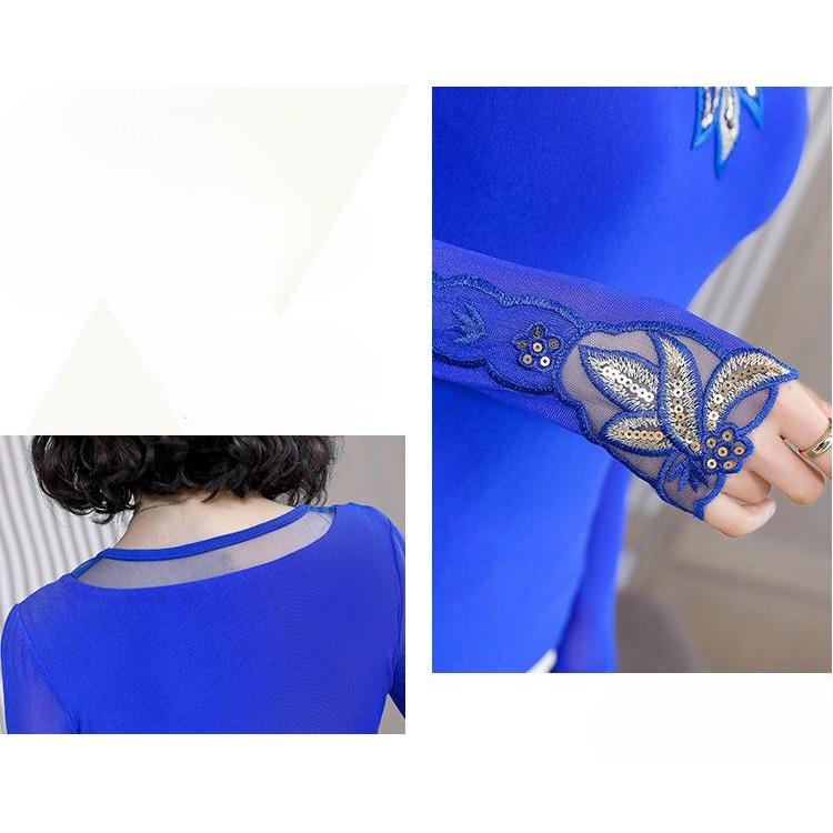 Elegant Lace Long Sleeve Top Women Spring Autumn Slim Fit Sheer Mesh Blouse Fashion Inner Wear