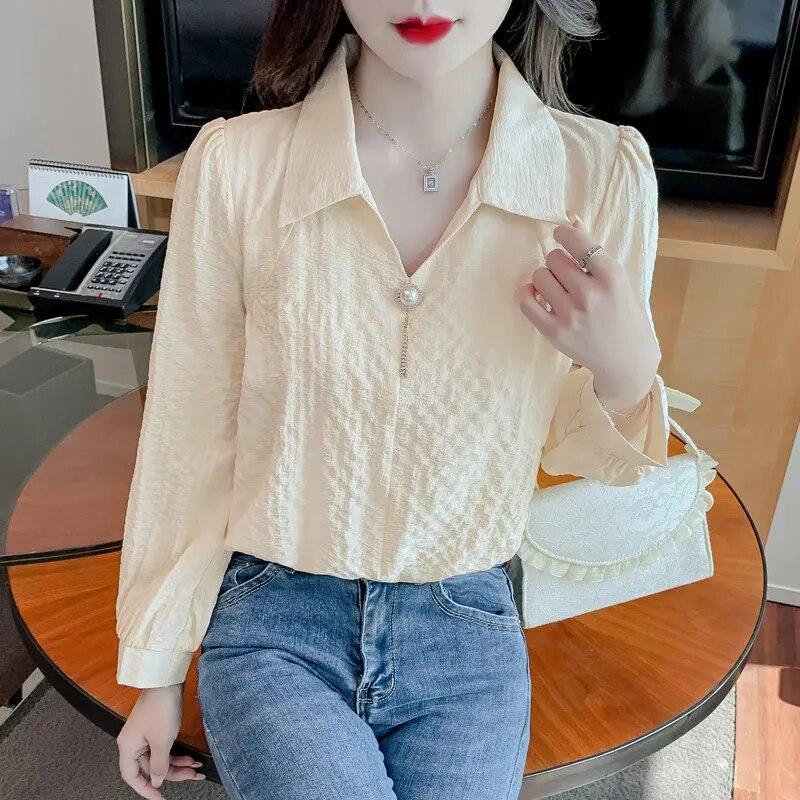 French Chic Long Sleeved Shirt Spring Autumn Women's New Fashion Solid Color Temperament Top