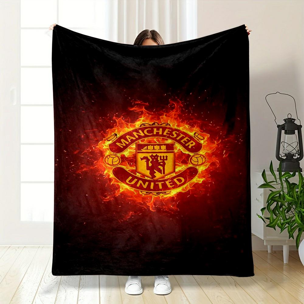 Manchester United Fiery Logo Design Blanket Flannel Blanket for Bedroom, Living Room, Sofa, and Nap Sofas