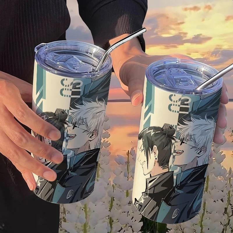 Jujutsu Kaisen Yuji Hrneček 500 ml Satoru Gojo Nerezová Ocel Cestovní Termohrnek Izolované Brčko Hrneček na Kávu Dárek Pro Děti