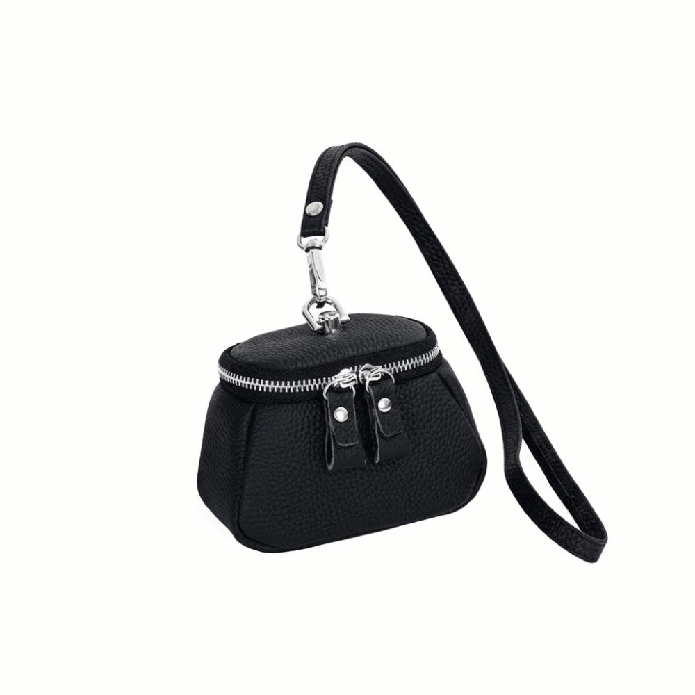 

Genuine Leather Hanging Neck Coin Purse Solid Color Mini Storage Bag Lanyard Wallet Girls/Female чорний
